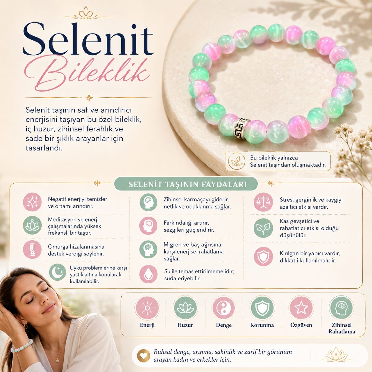 Selenit Doğal Taş Bileklik